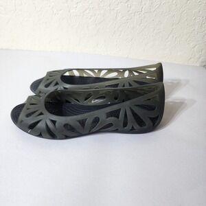 Crocs Adrina Peep Toe Flats Womens 10 Black Smoke Grey Cut Out Jelly Shoes